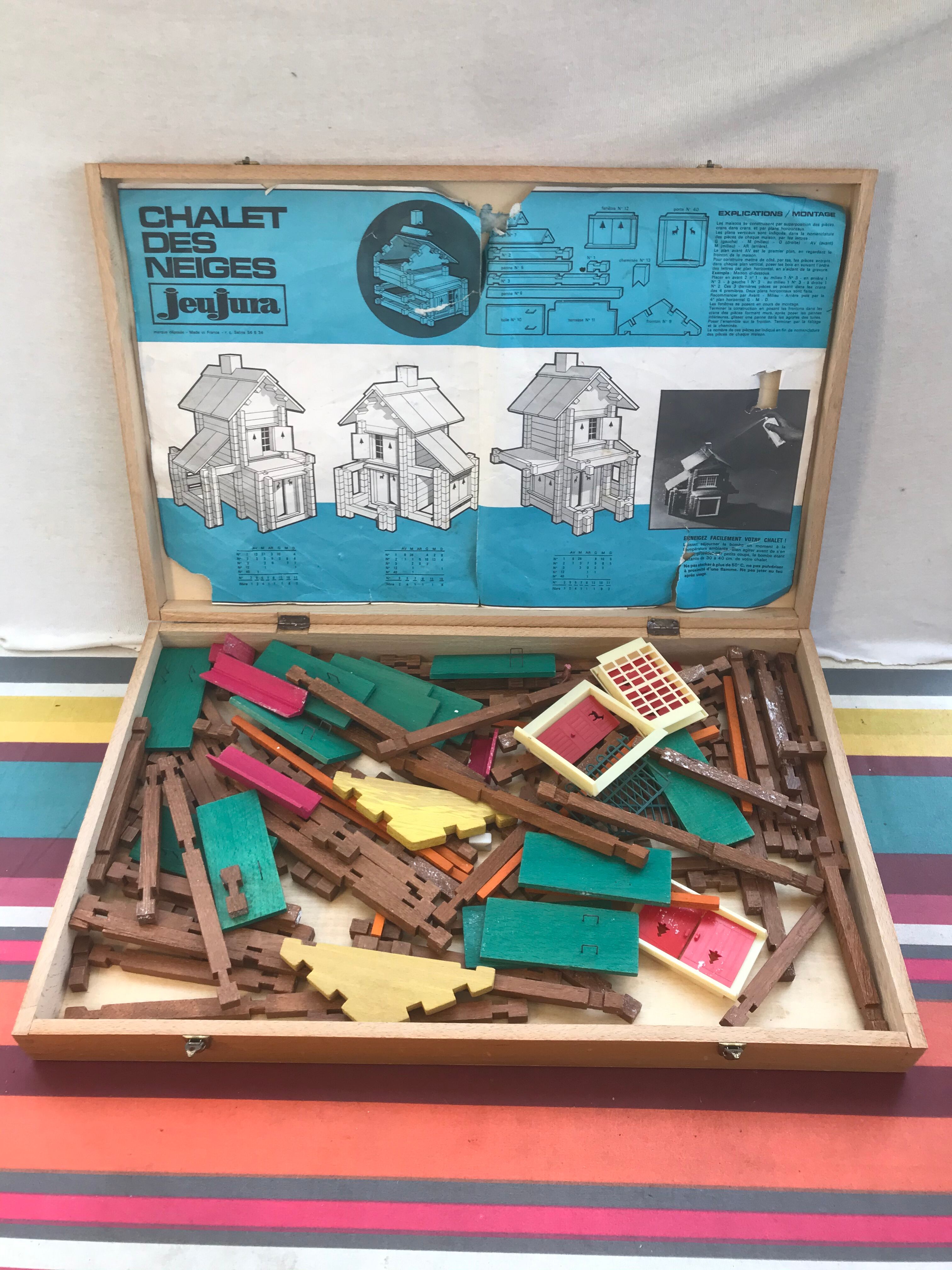 Former Construction Game JEUJURA No.2N Chalet Des Neiges - Vintage Wood Box