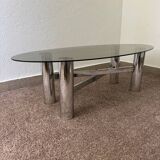 Chrome metal coffee table with smoked glass from the 70s