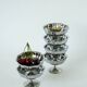 Set of 6 small, very elaborate stainless steel bowls with fine legs, mid-height, Design, 1970