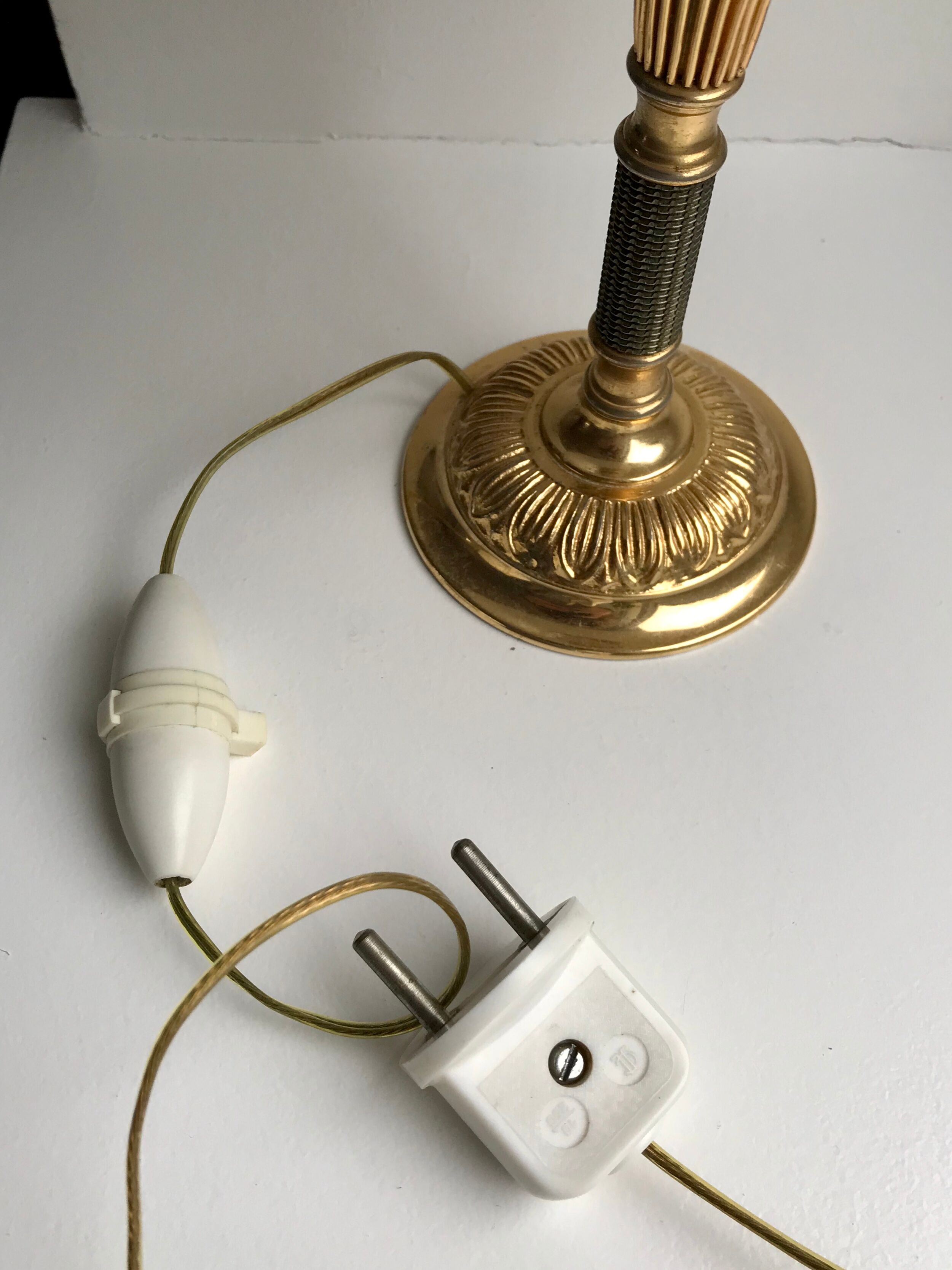 Brass table lamp and linen lampshade 50s