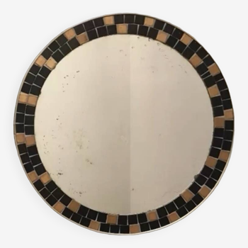 grand miroir rond cerclé laion et en céramique émaillée, 1950