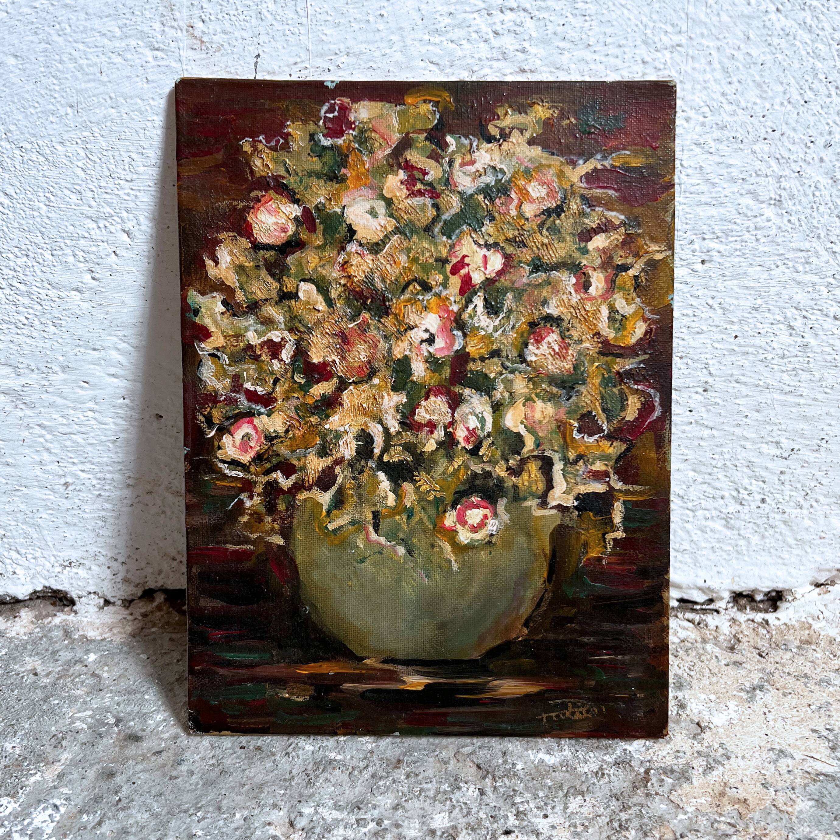 Painting vase with bouquet of flowers