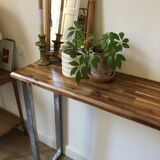 Console in solid acacia and steel legs