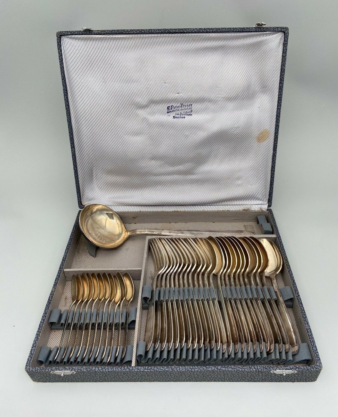 MENAGERE IN SILVER METAL DIXI 36 PIECES ART DECO LADLE SPOONFULS BOX