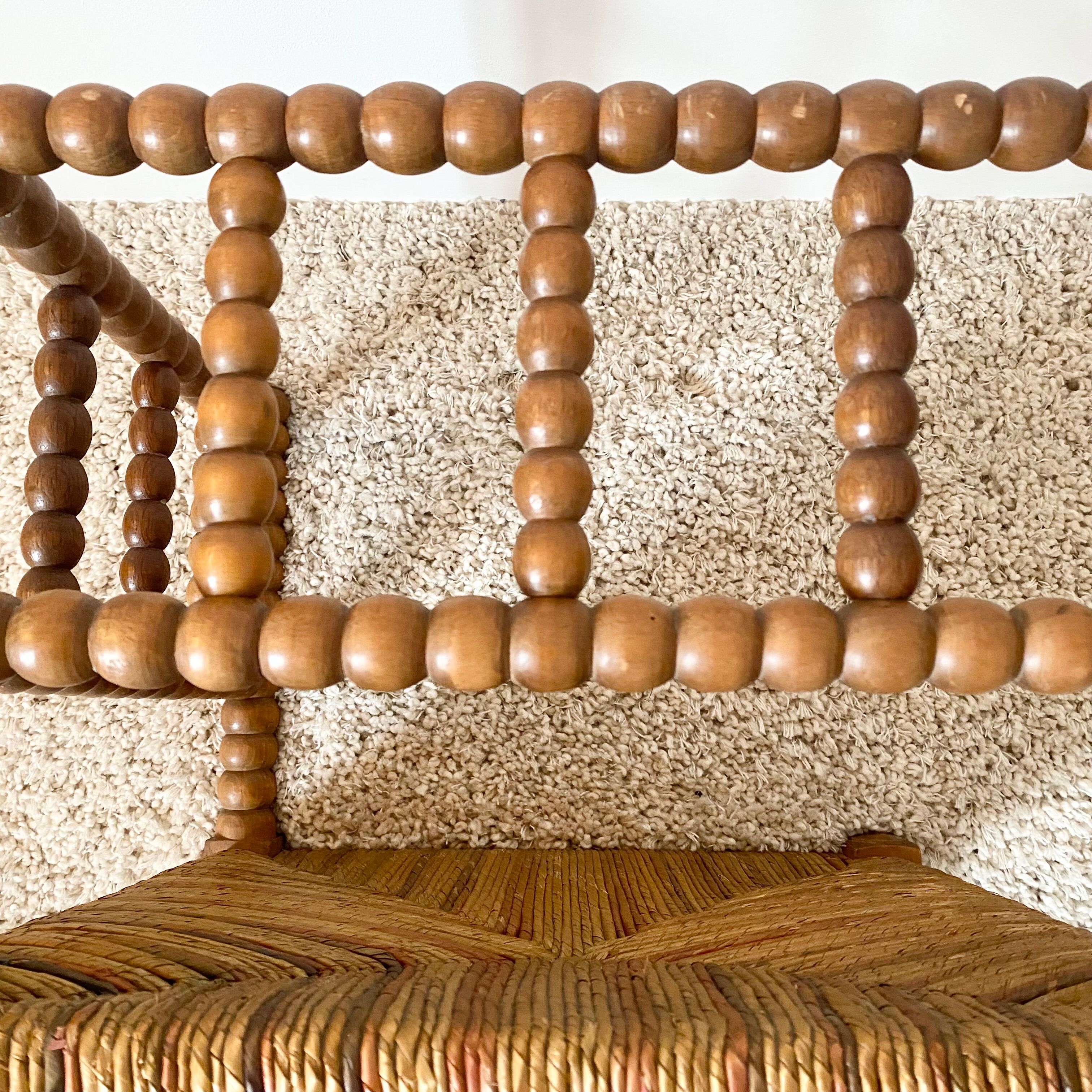 Vintage corner chair in turned oak and straw