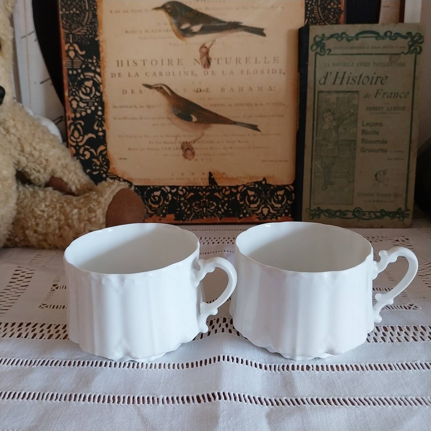 Antique white art nouveau porcelain cups