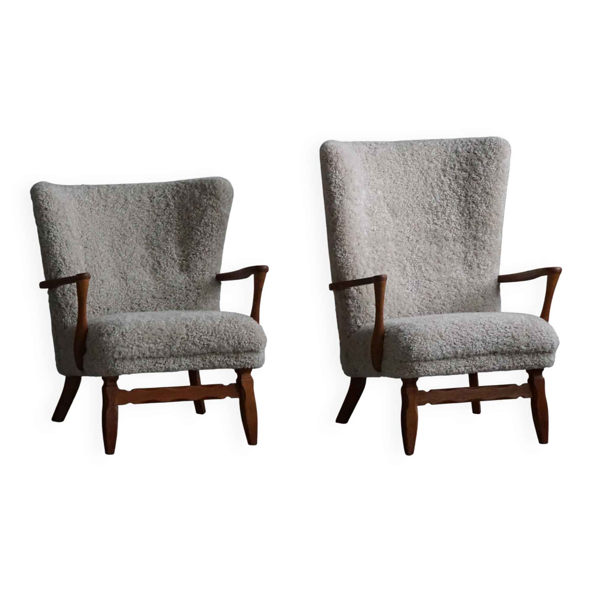 Viggo Boesen, Lounge Chair in Oak and Sheepskin Shearling, Modern Danish, 1950s