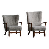 Viggo Boesen, Lounge Chair in Oak and Sheepskin Shearling, Modern Danish, 1950s