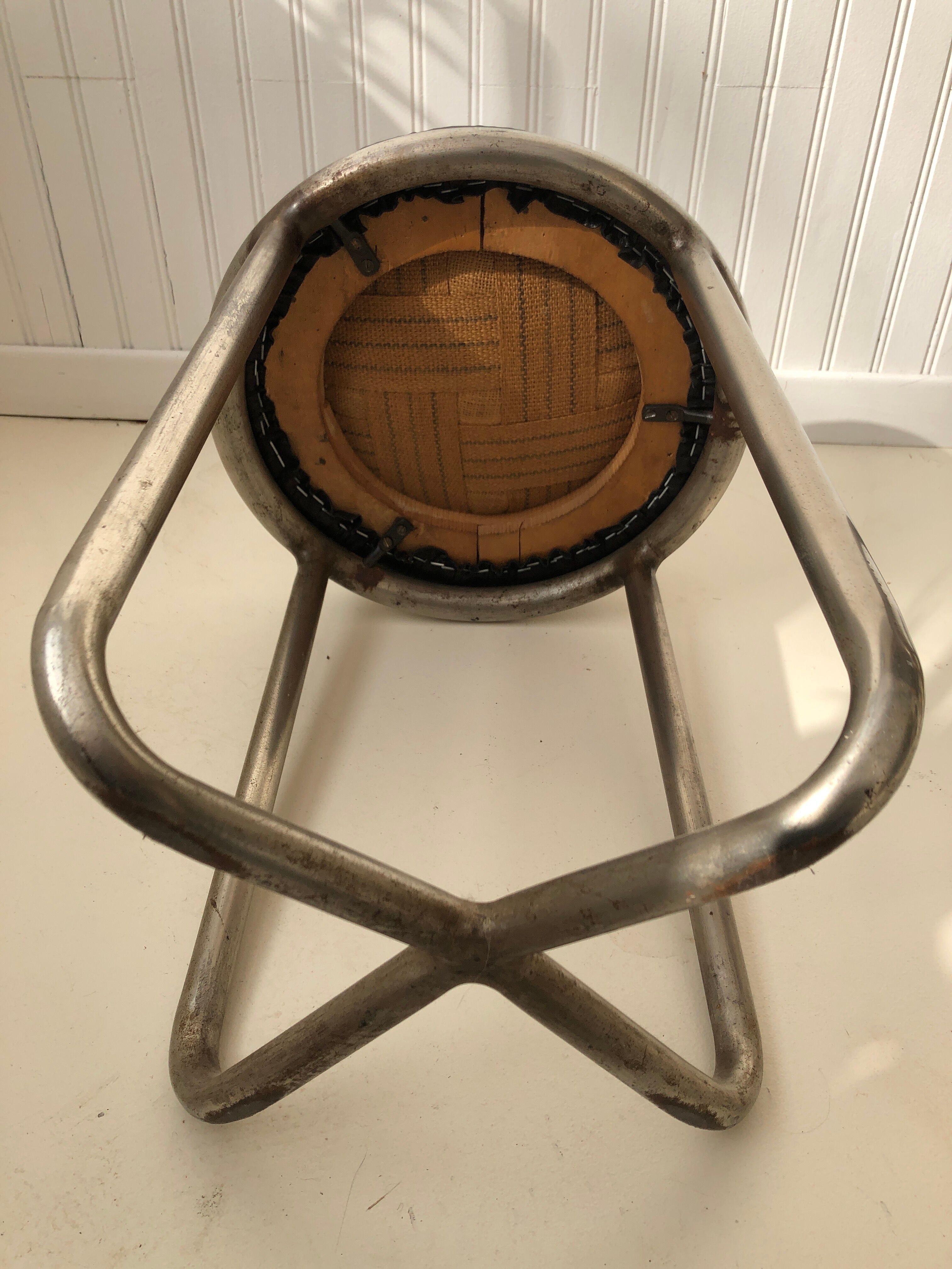 Pair of metal and leather stools