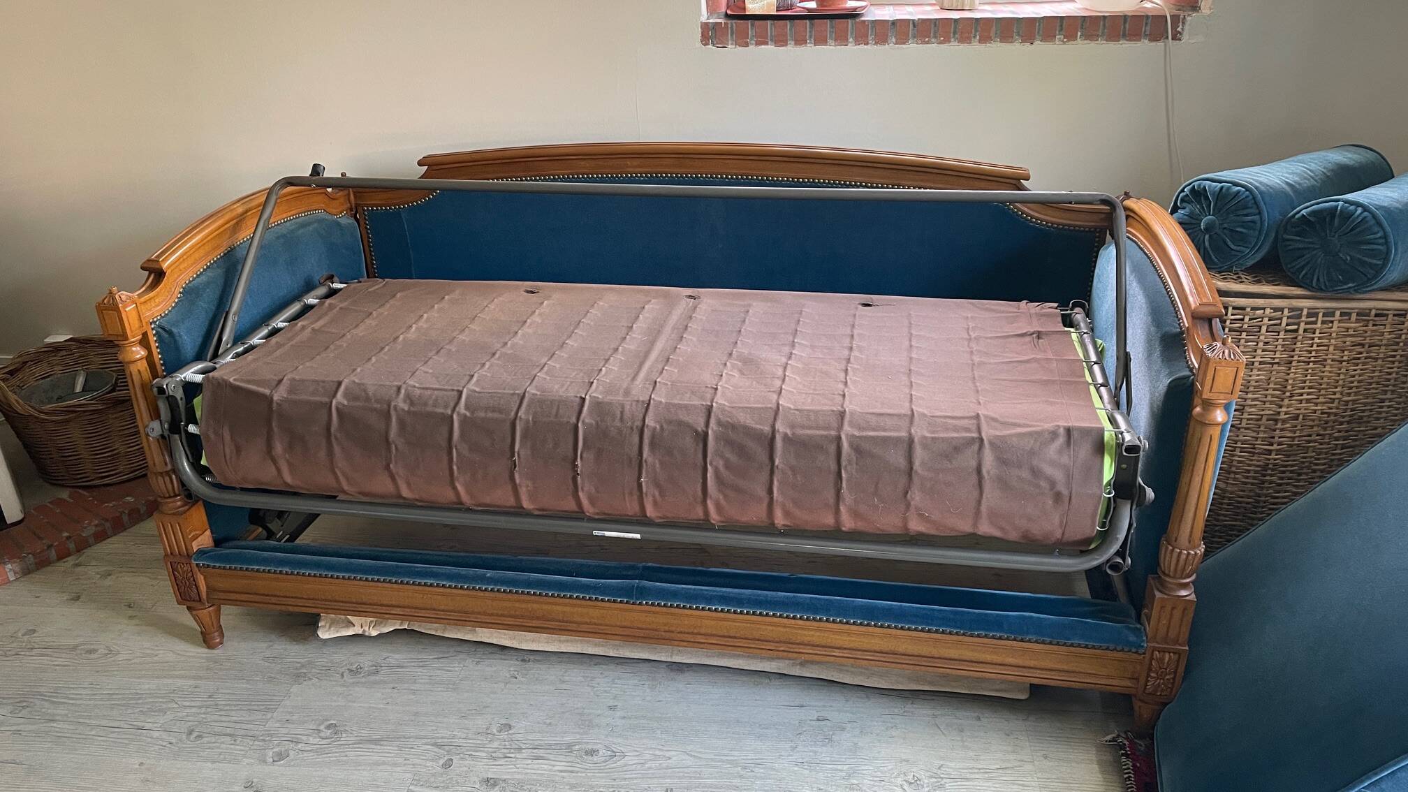 Jean Roche Vintage Wood and Velvet Sofa