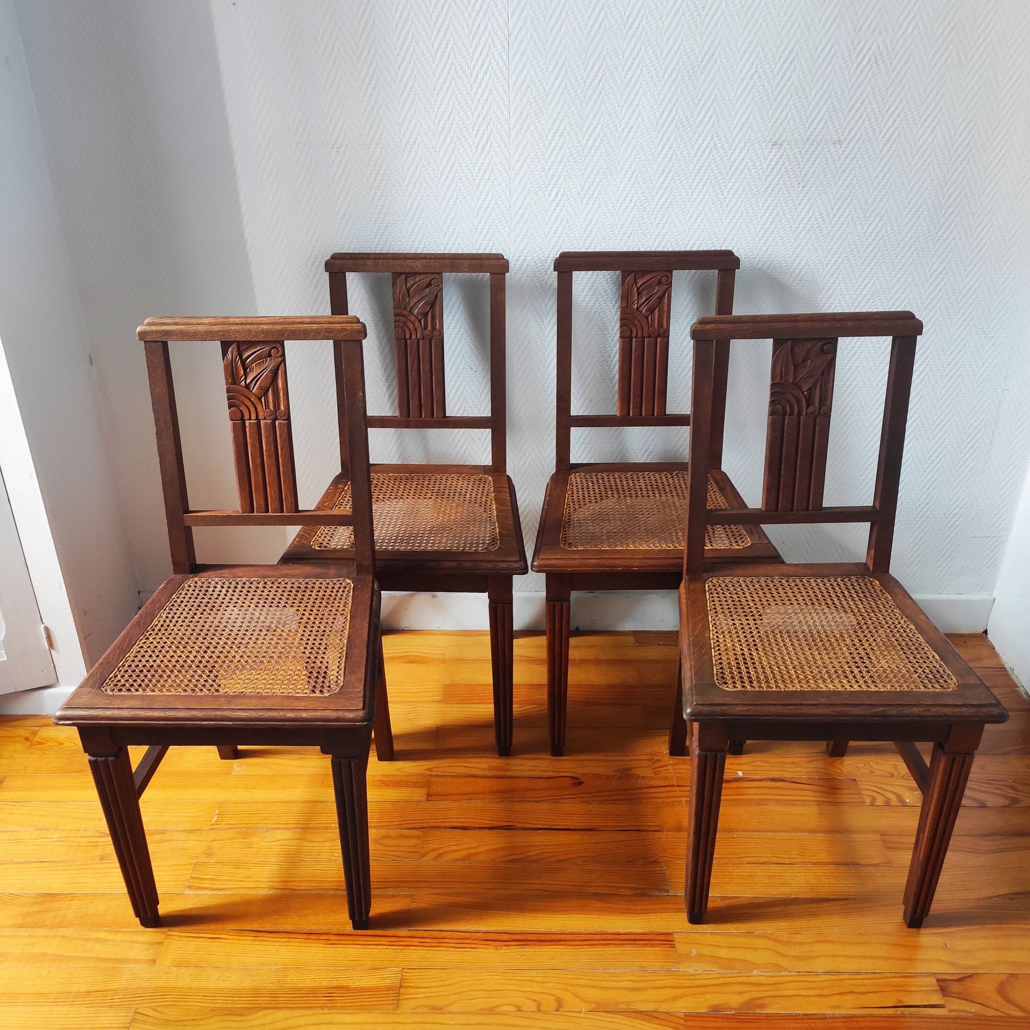Art Deco chairs in new caned oak