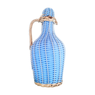 Bottle of wicker and scoubidou yarn from the 60s