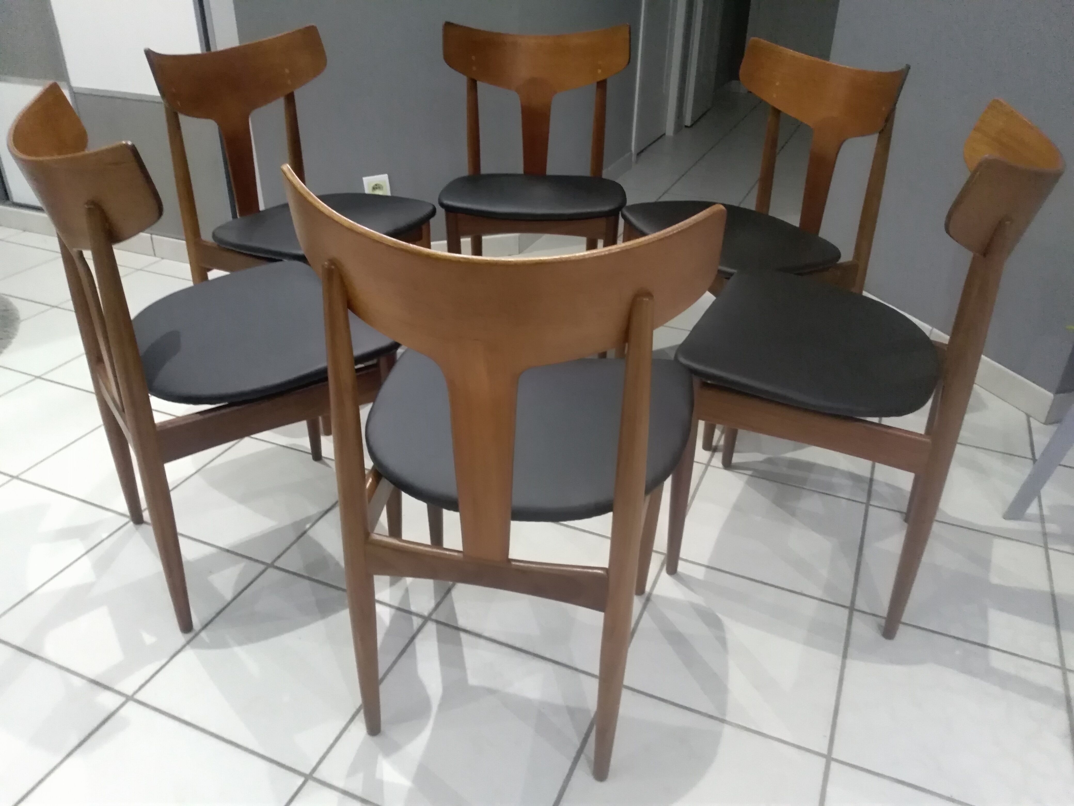 Suite of 6 scandinavian chairs teck Samcom Denmark 1960