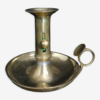 Old brass chamber candle holder with push button