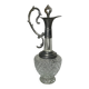 Vintage glass decanter with cut design and silver-plated metal, stopper included.