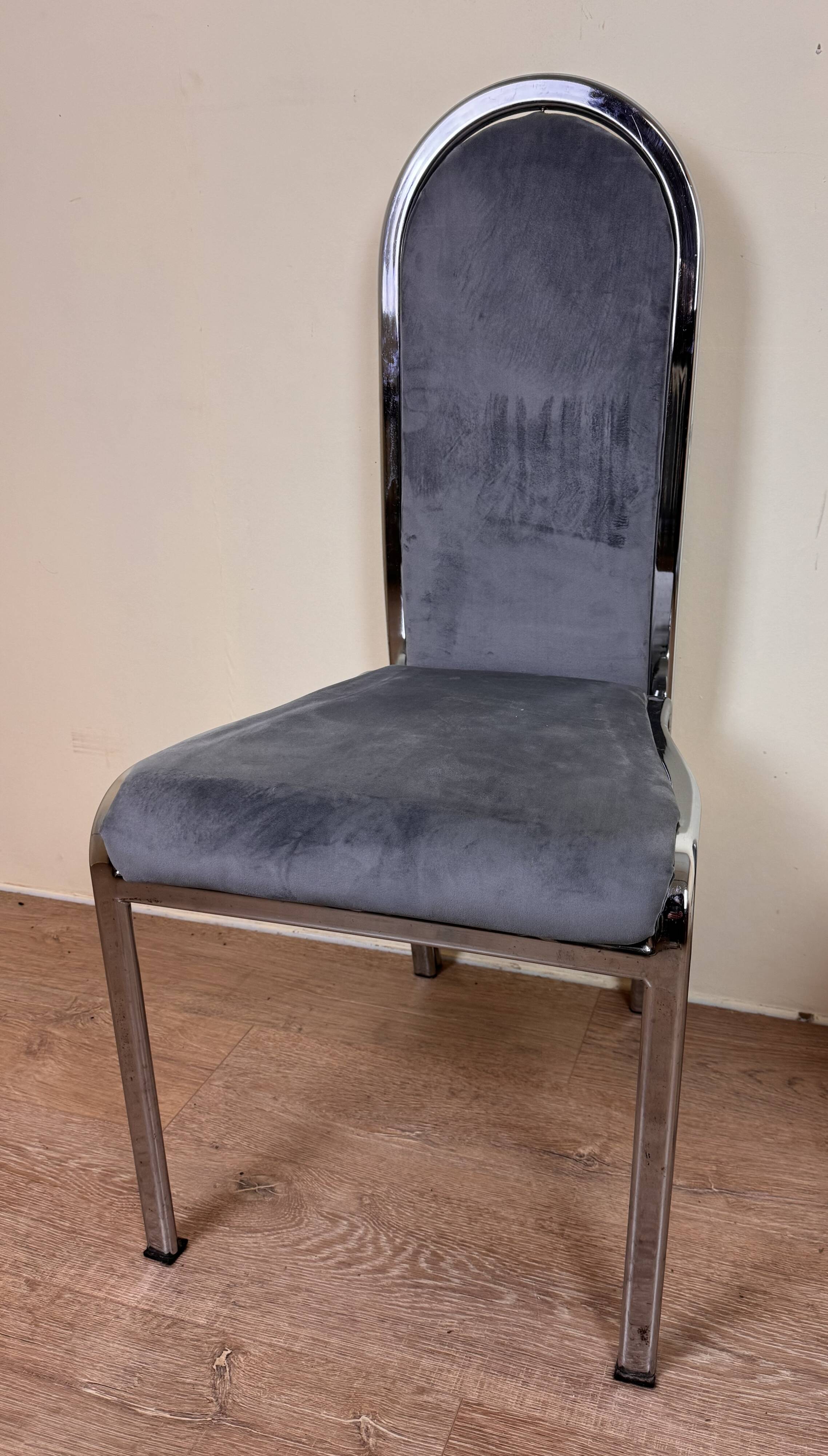 Set of Italian dining chairs from 1970, chrome and covered in blue velvet