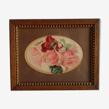 Tableau ancien aquarelle " rosa la rose "