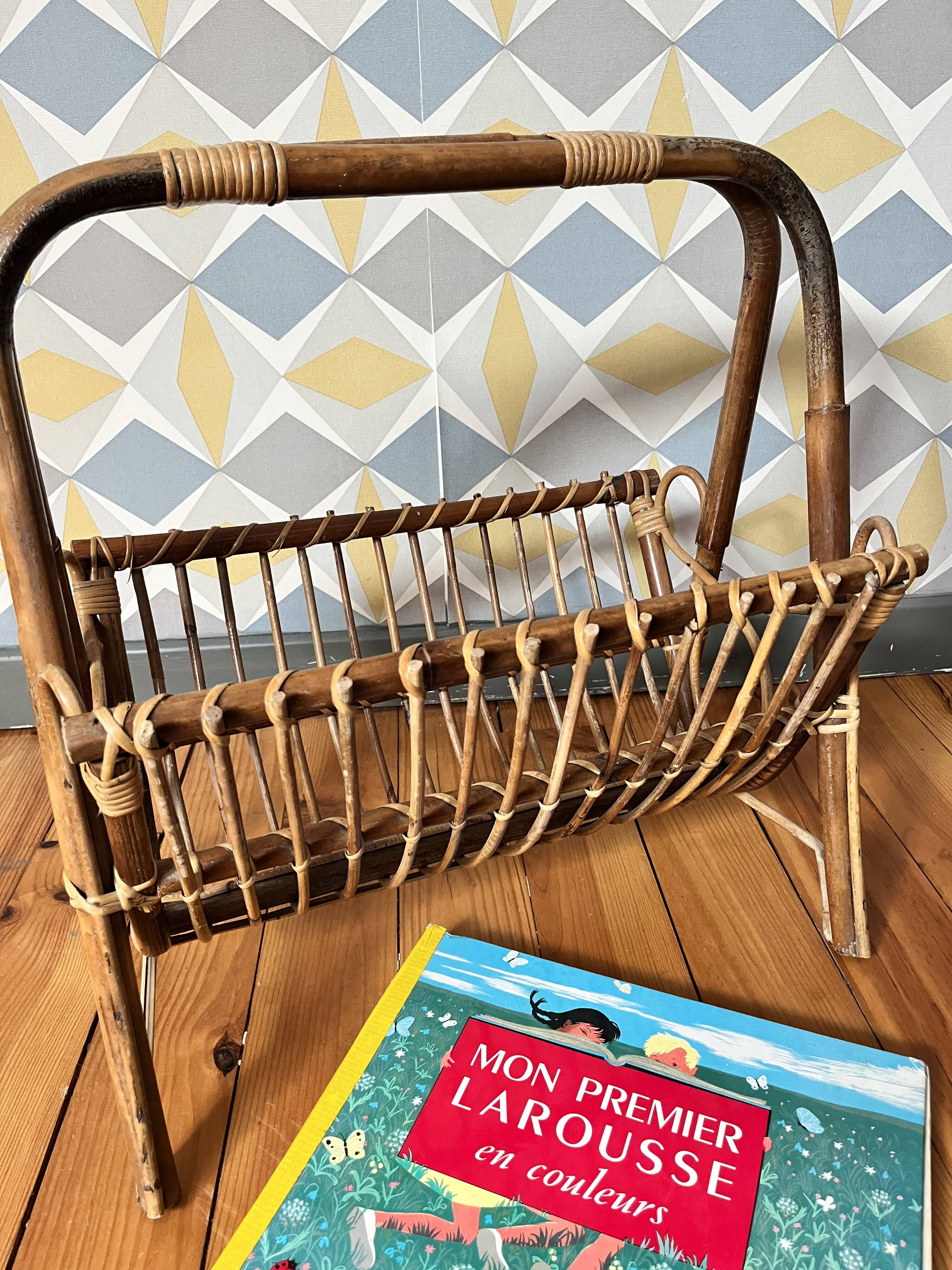 Vintage magazine holders light rattan