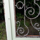 Window frame 179x88cm walnut oak wrought iron grille opening glass panel