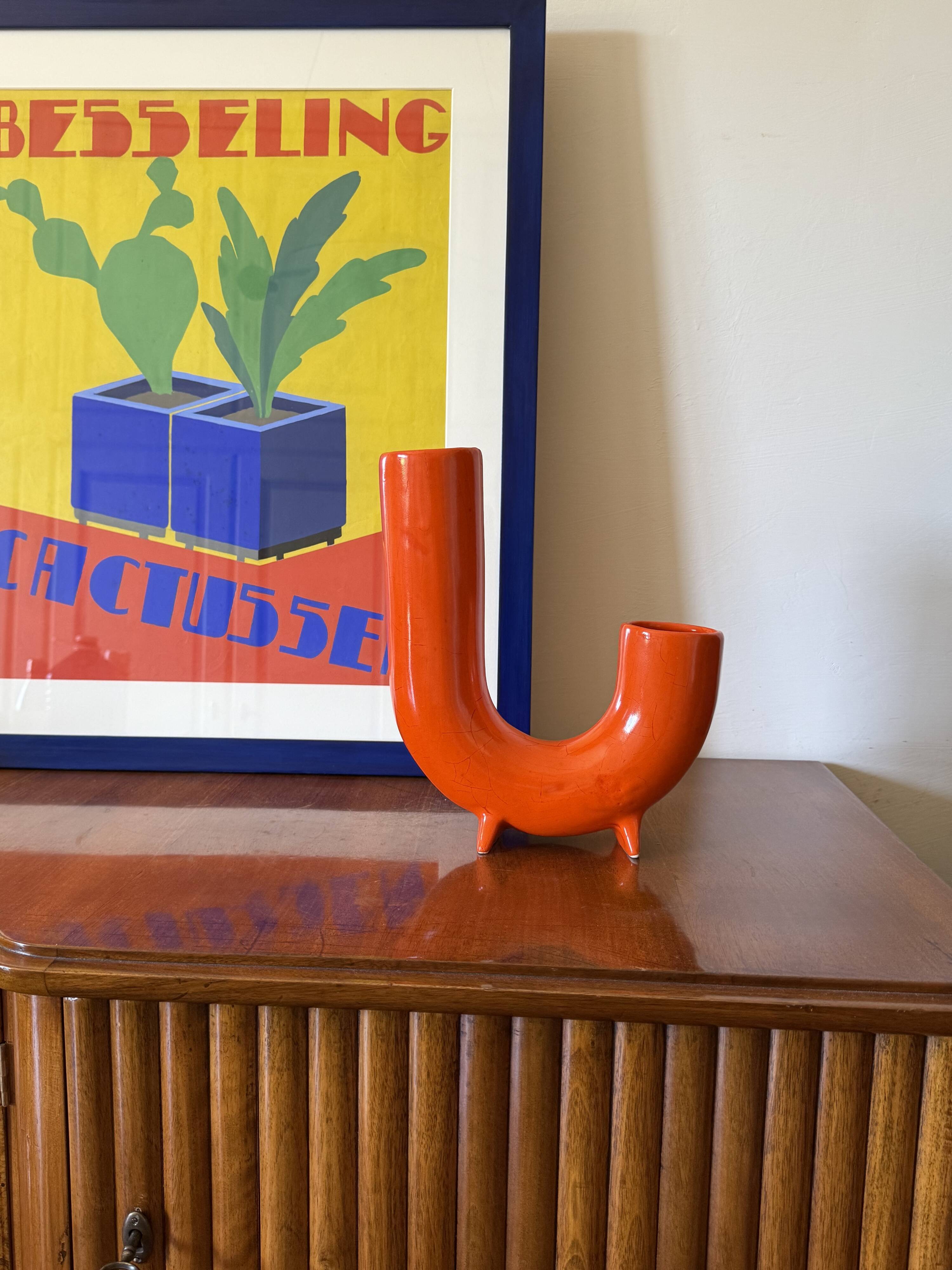 Space age orange ceramic vase, Italy ca. 1960