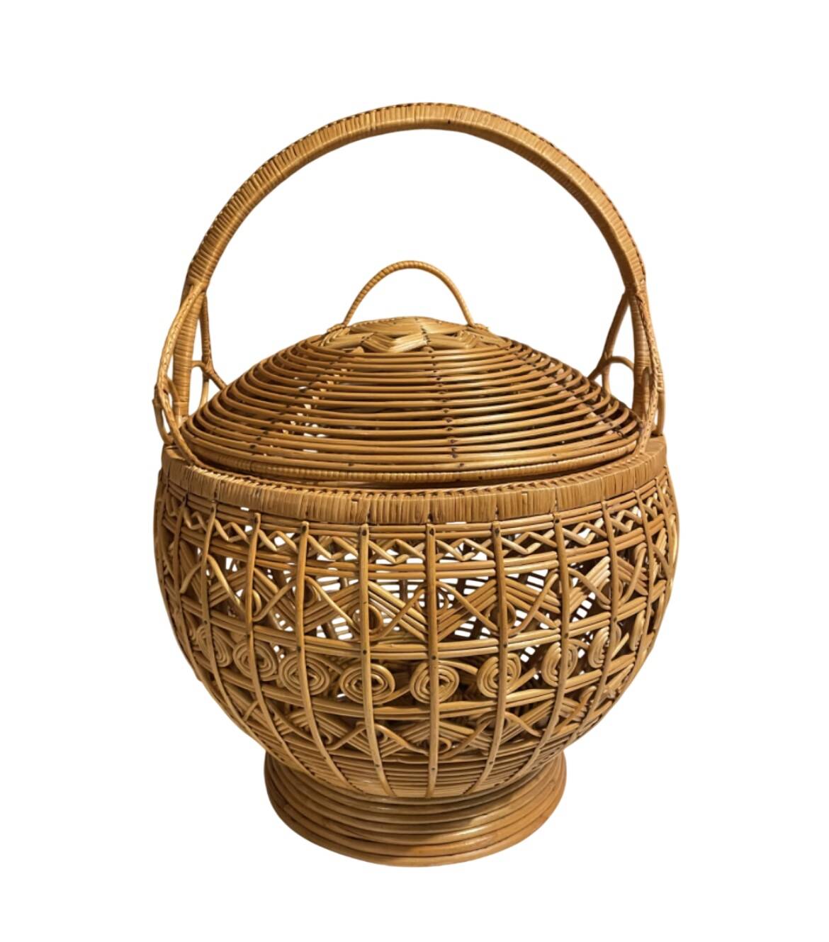 Large vintage woven rattan basket