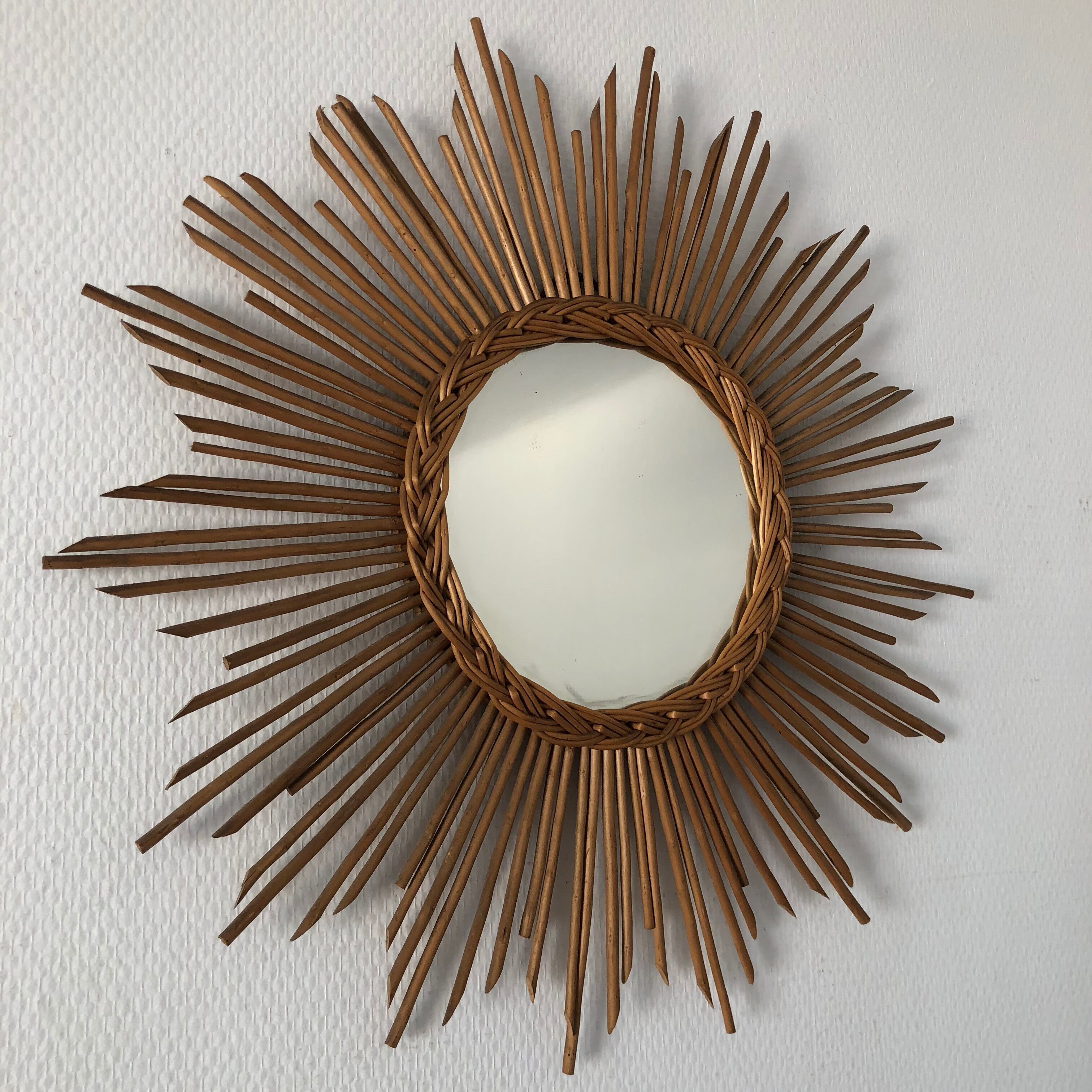 Rattan sun mirror 50x50cm 1960