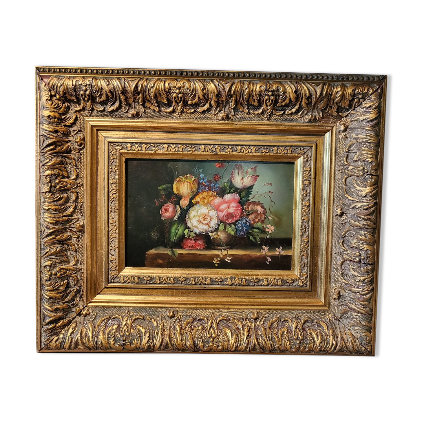 Fleurs huile sur panneau