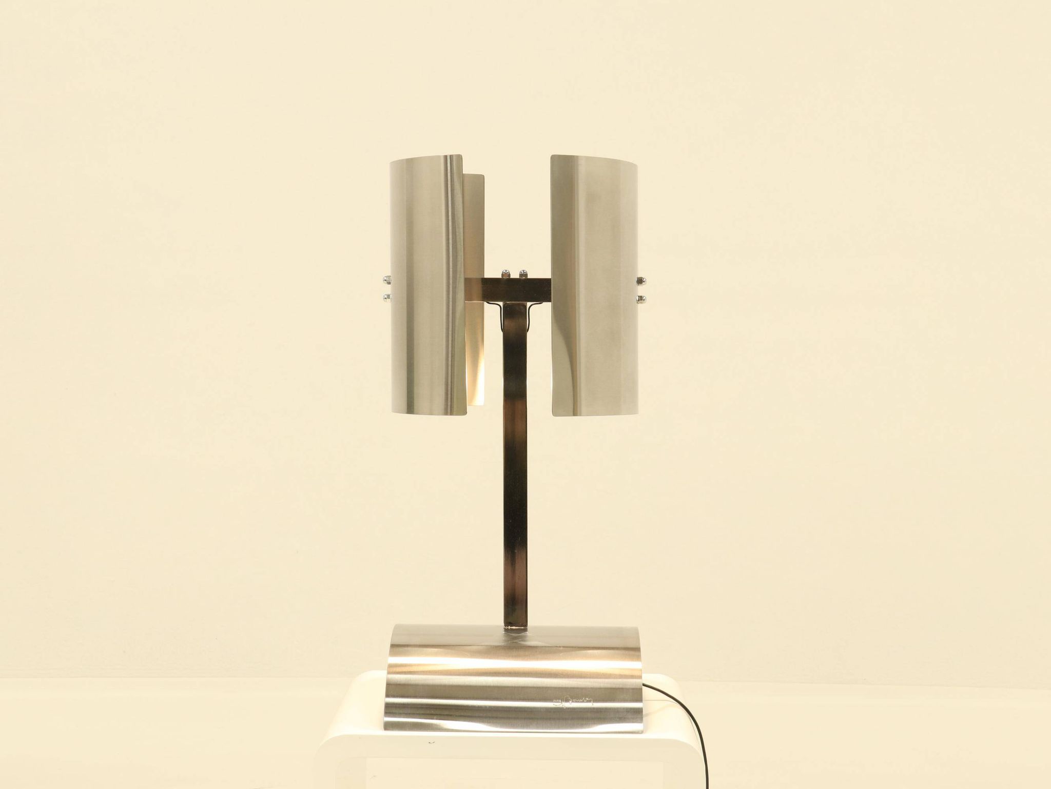 Rare Table Lamp in Stainless Steel by J. Bouvier, France, 1970s