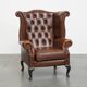 Chesterfield wing chair in dark brown English cowhide