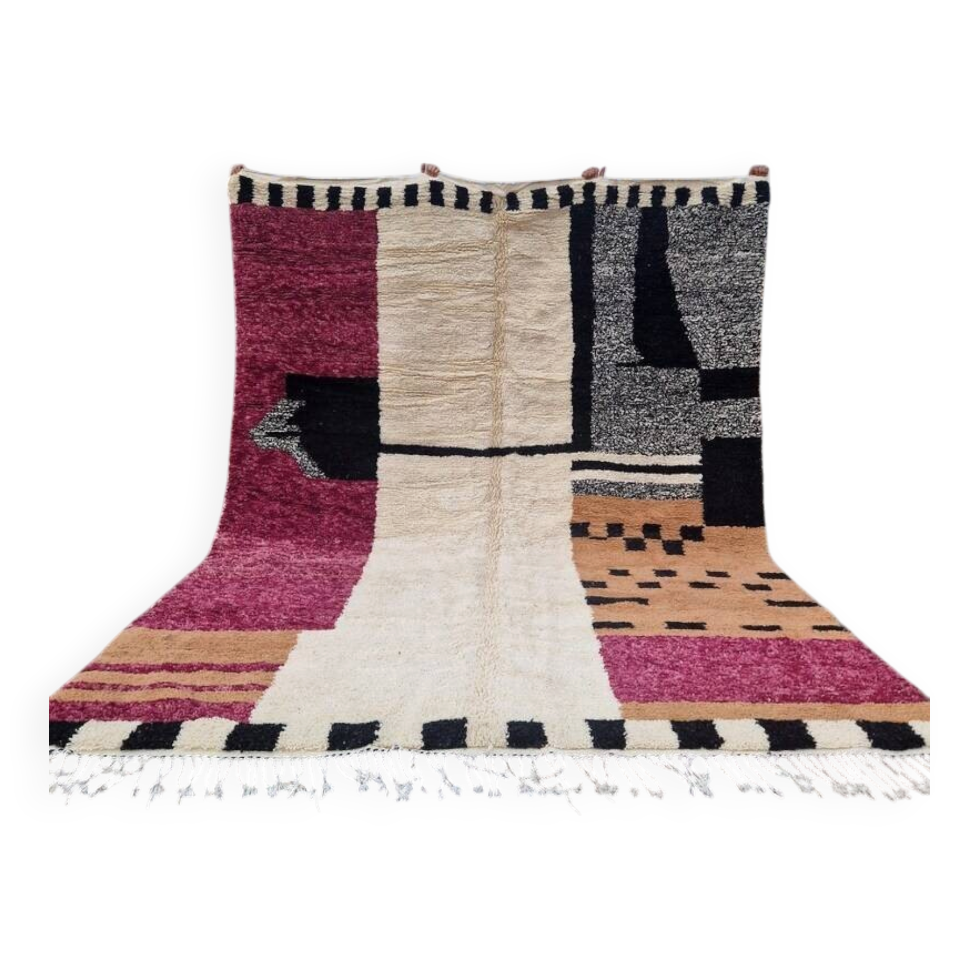 Tapis marocain fait main - marron, noir et rose - 3X2m