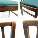 Lot de 4 chaises vintage bois brun, assise verte, style années 50