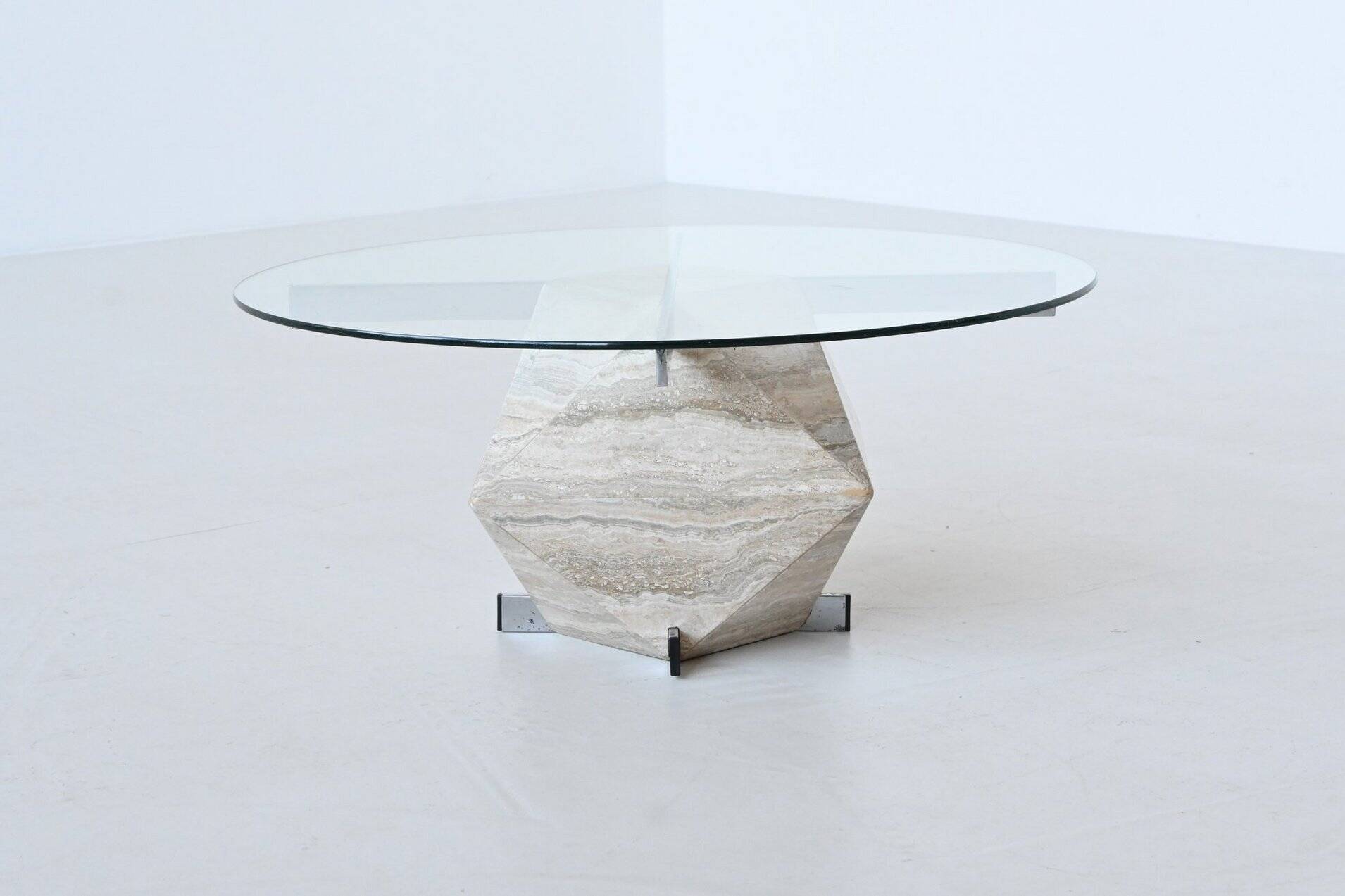 Diamond shaped coffee table in white travertine Italy 1960