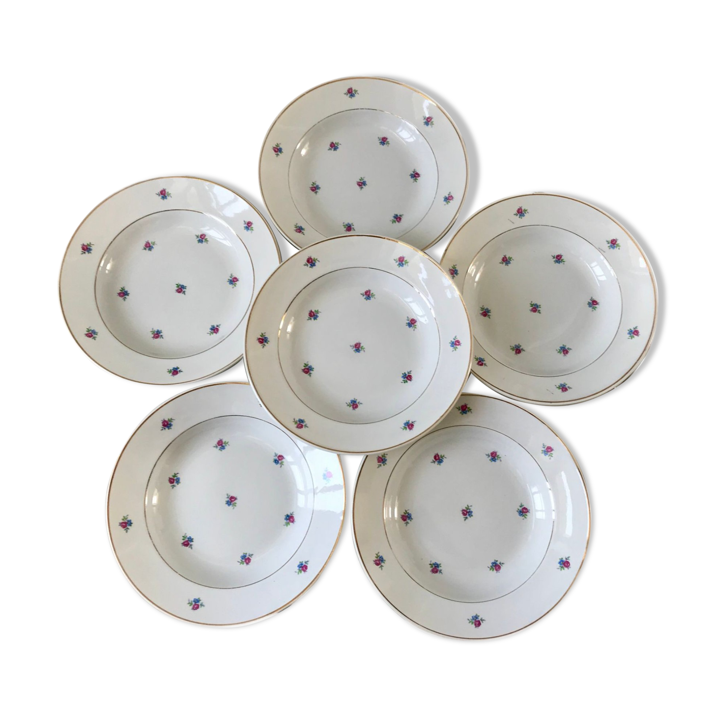 set of 6 hollow plates Digoin Sarreguemines model Floréal years 50-60