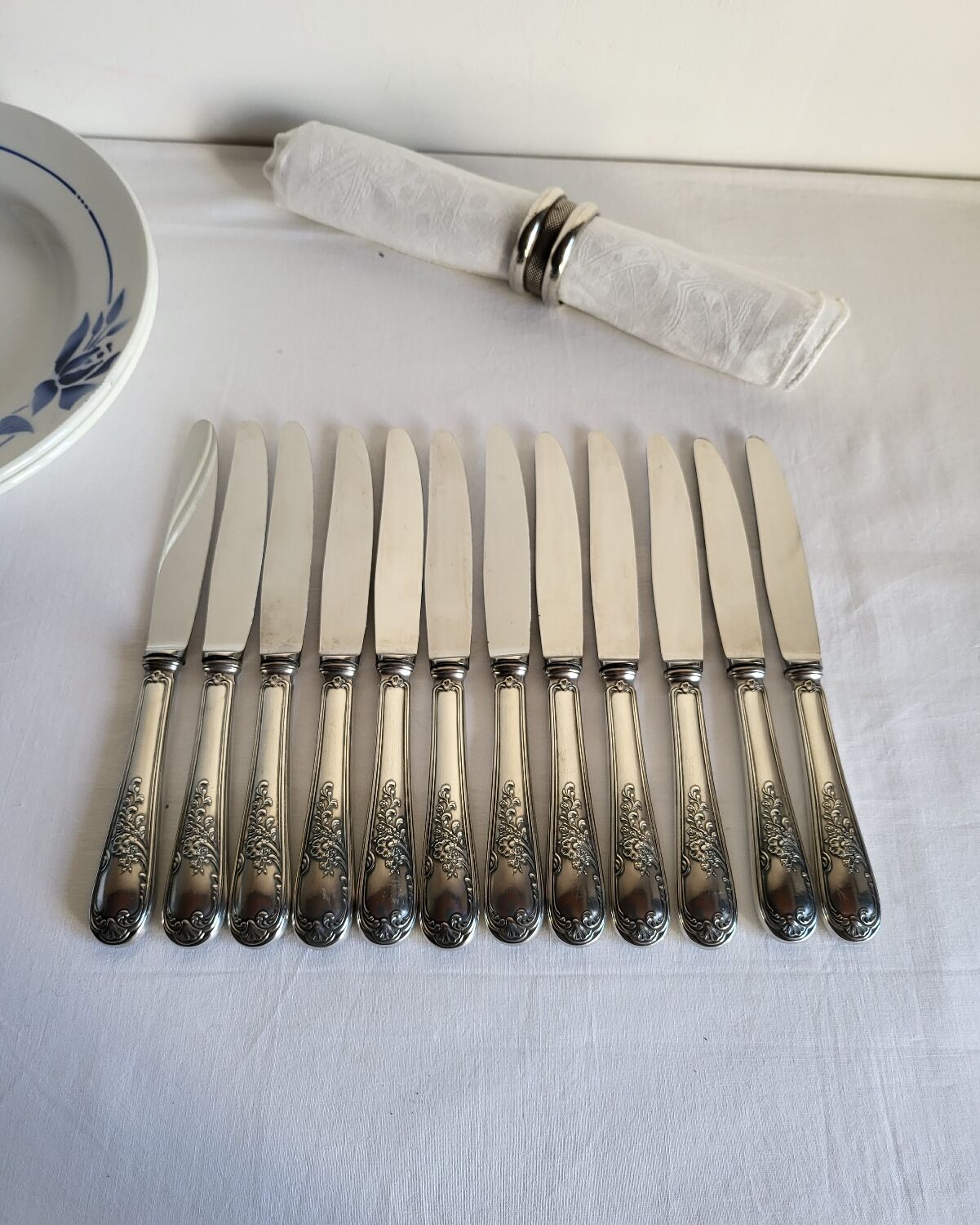 12 Silver-Plated Dessert Knives with Stainless Steel Blades Nogent