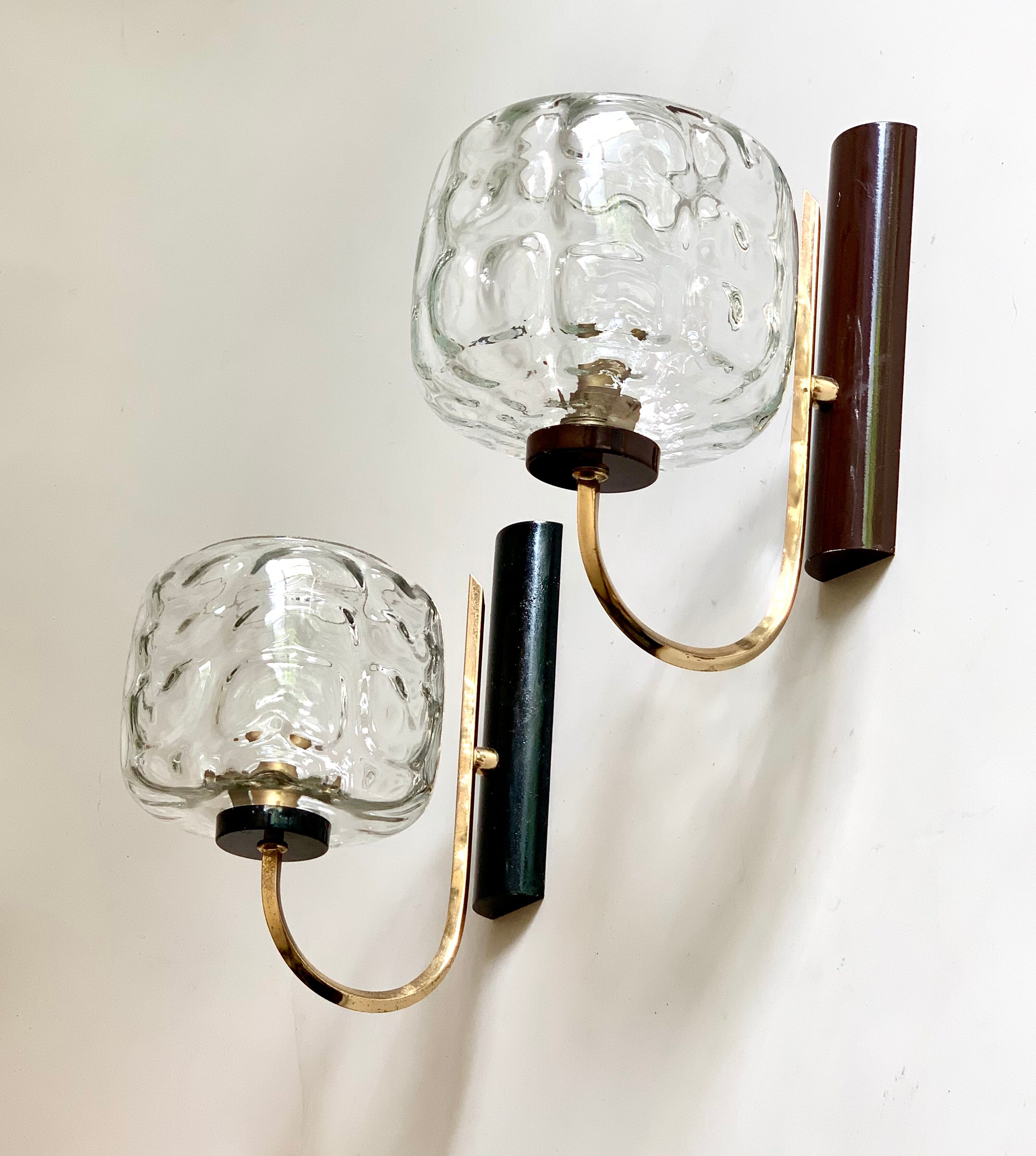 Vintage brass and glass wall sconces