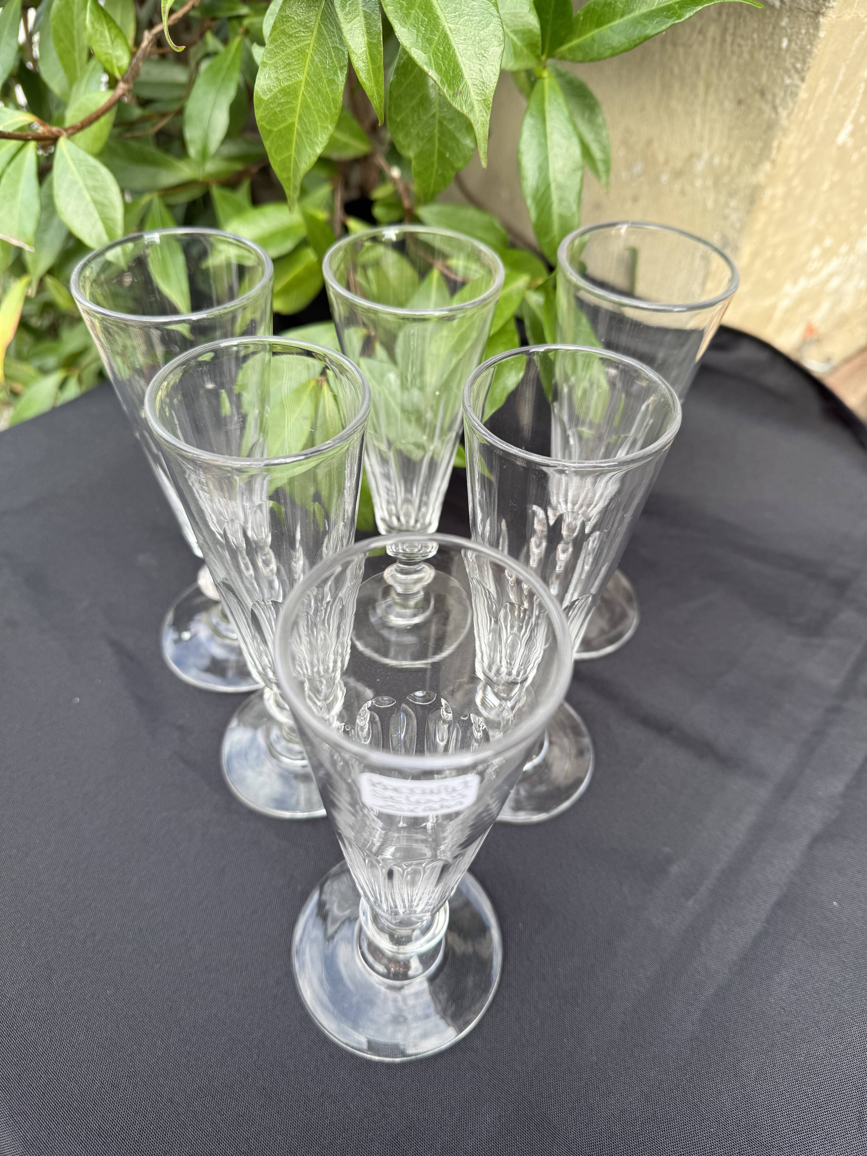 6 Champagne Flutes – 19th Century Cut Crystal – Baccarat/St.Louis