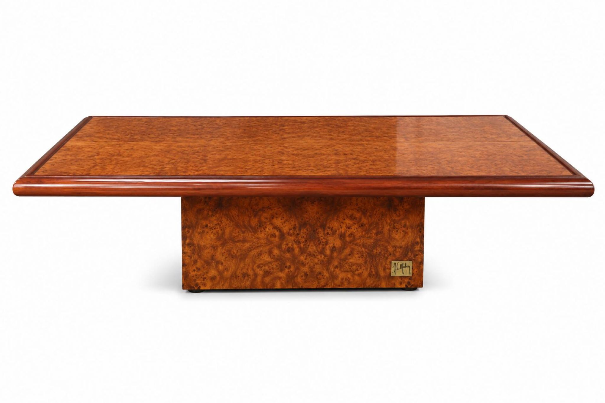 Vintage coffee table in elm burl signed Jean-Claude Mahey, 1970s.