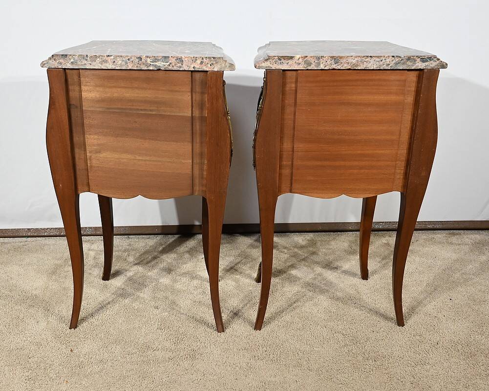 Pair of Bedside Tables in Rosewood and Marquetry, Louis XV style – Mid 20th century
