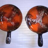 Vallauris frying pans with signed terracotta ceramic handle.