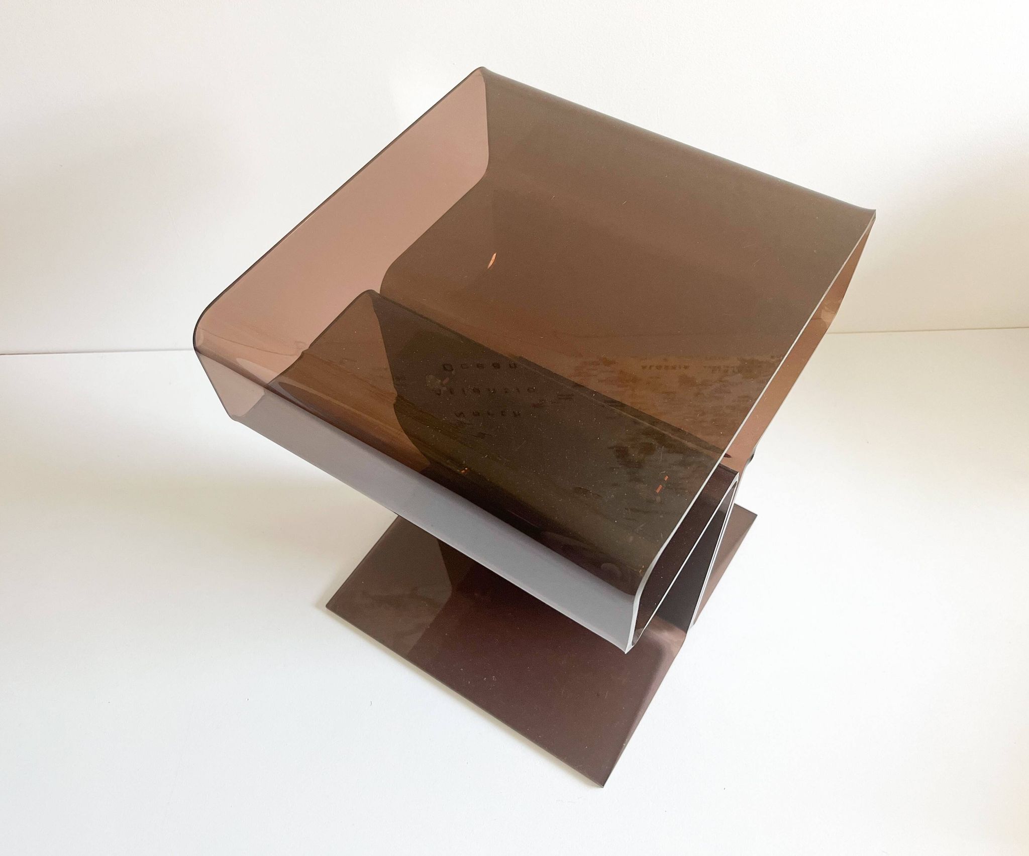 Side table or bedside table, smoked Altuglas, Michel Dumas, 1970s.