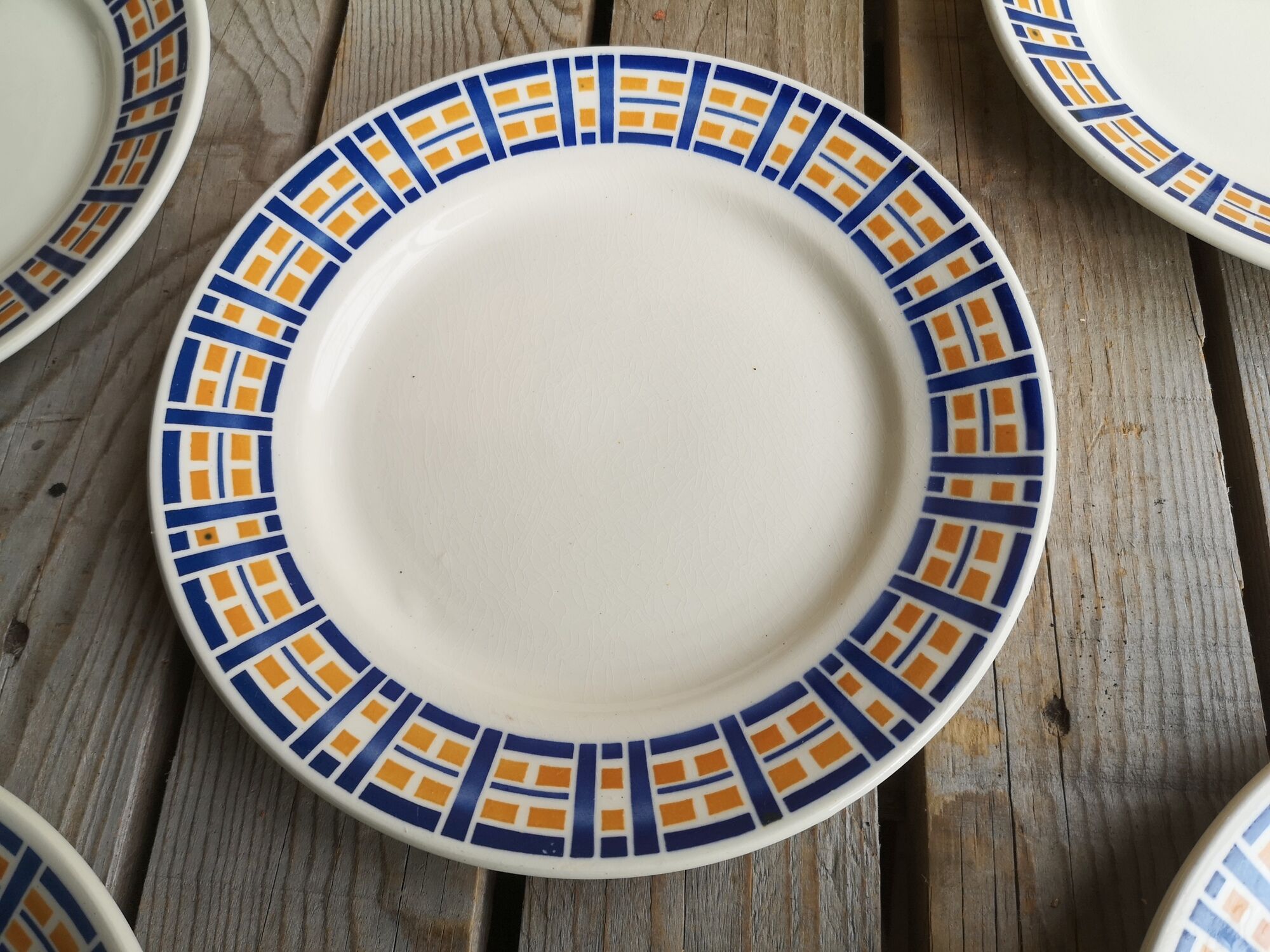 Set of 5 small old plates signed Badonviller