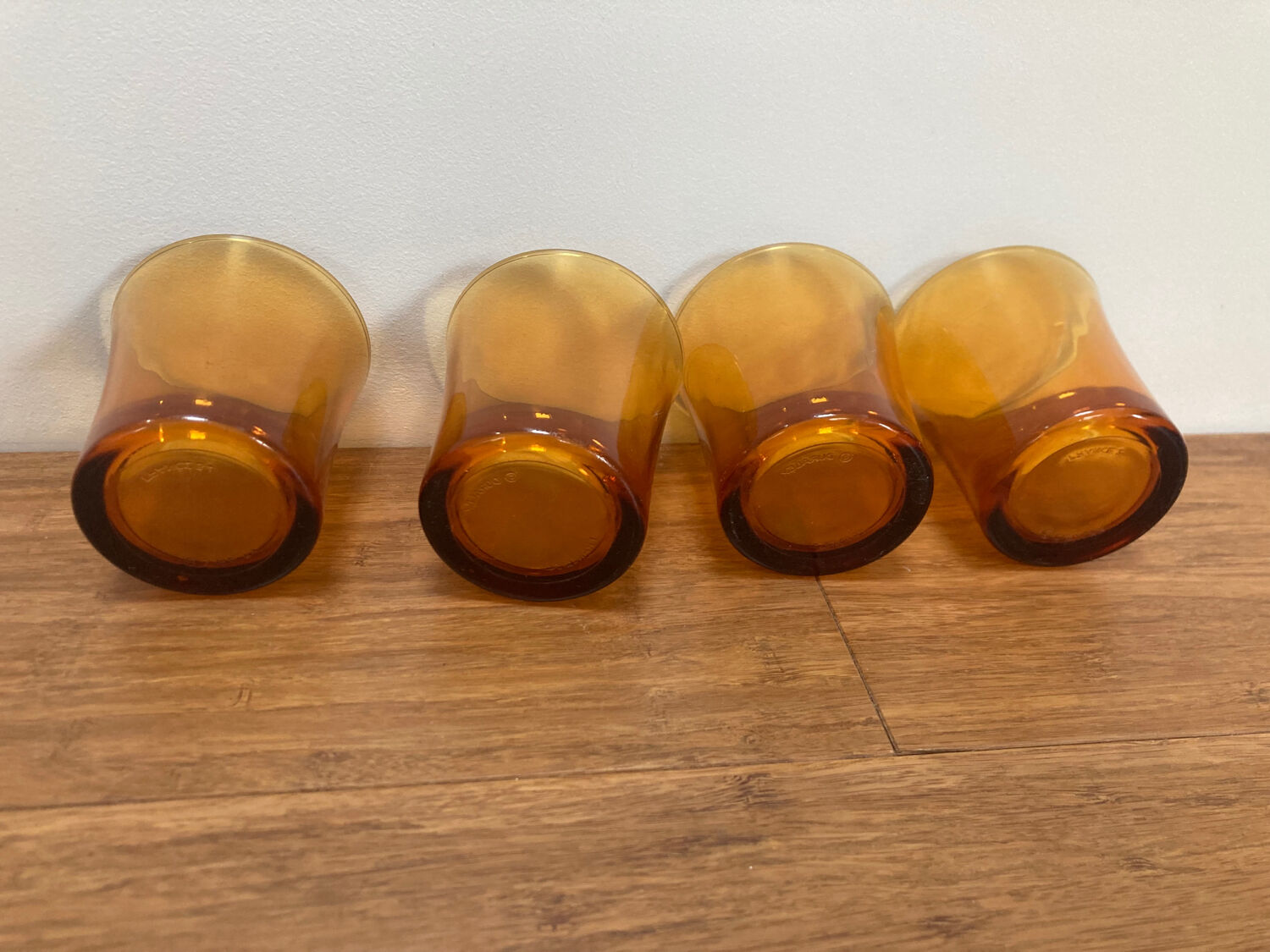 Set of 4 vintage Duralex amber glass water glasses