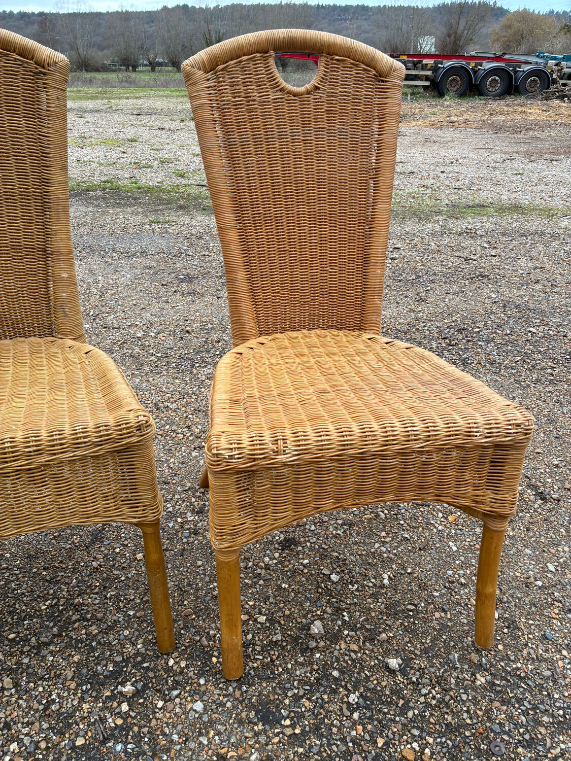 3 rattan and bamboo chairs