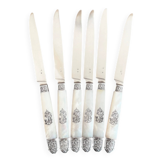 6 mother-of-pearl and sterling silver fruit knives, Hénin & Vivier (1891-1896)