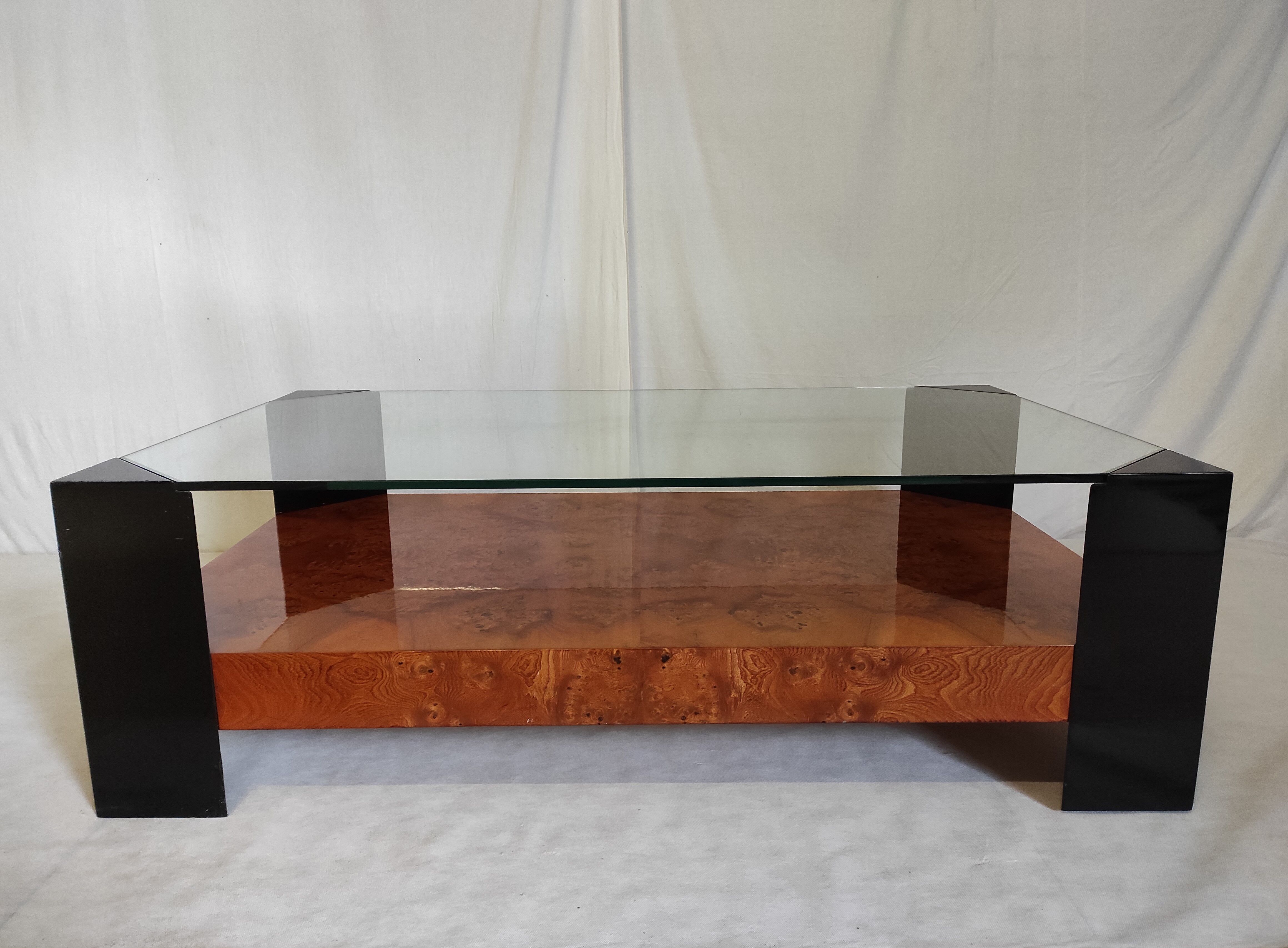 Elm magnifying glass low table circa 1980