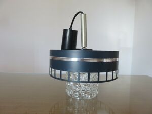 Suspension en métal laqué noir et verre texturé années 60 70