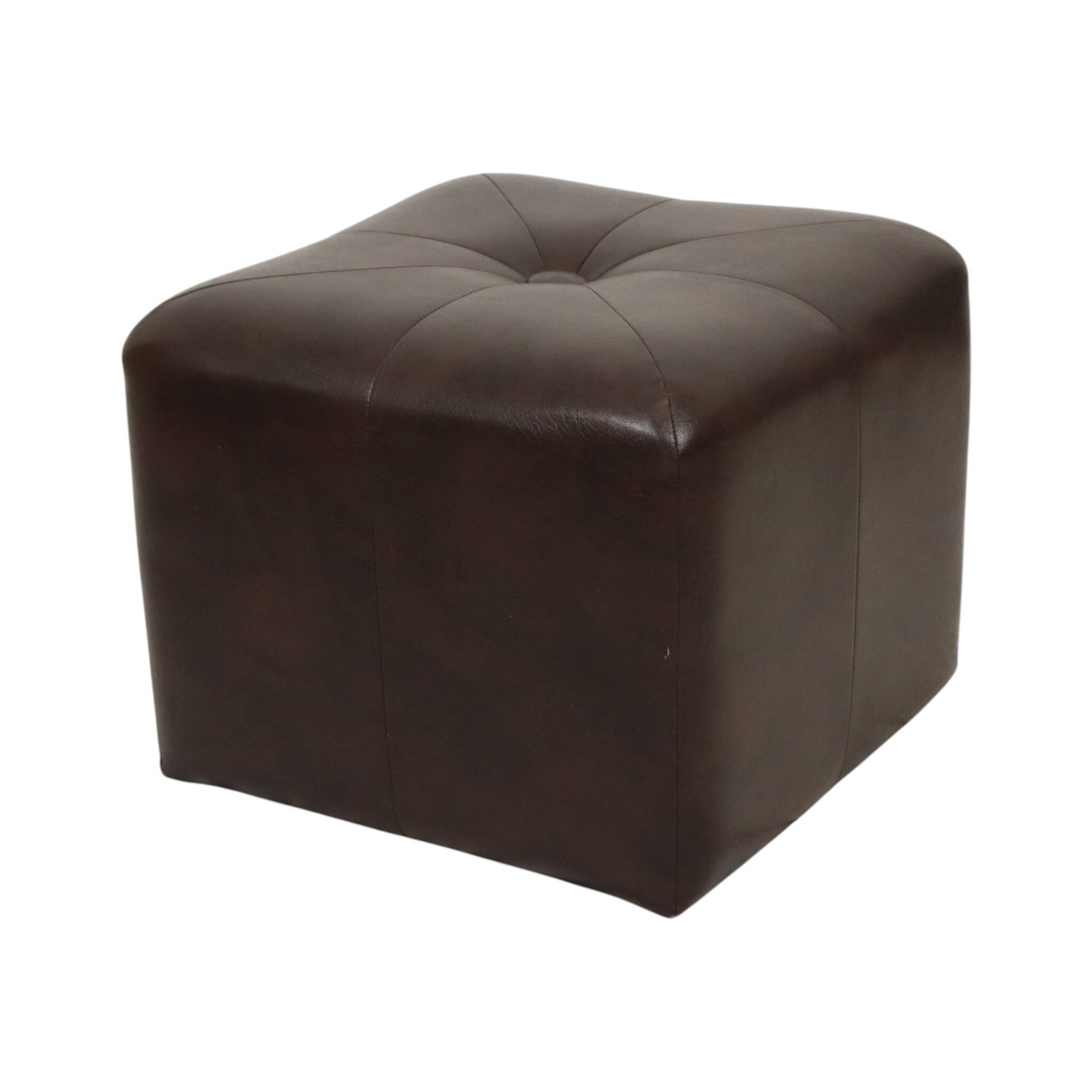 Vintage Square Pouf Brown Faux Leather Patchwork 40cm