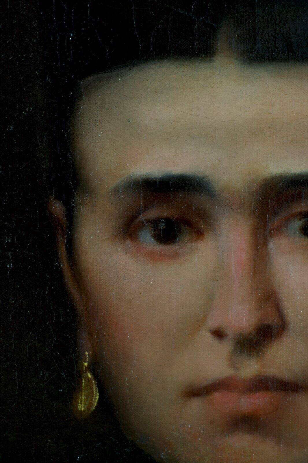 Beau portrait du 19e siècle d'une jeune femme en robe à ruban bleu.