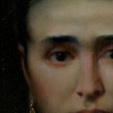 Beau portrait du 19e siècle d'une jeune femme en robe à ruban bleu.
