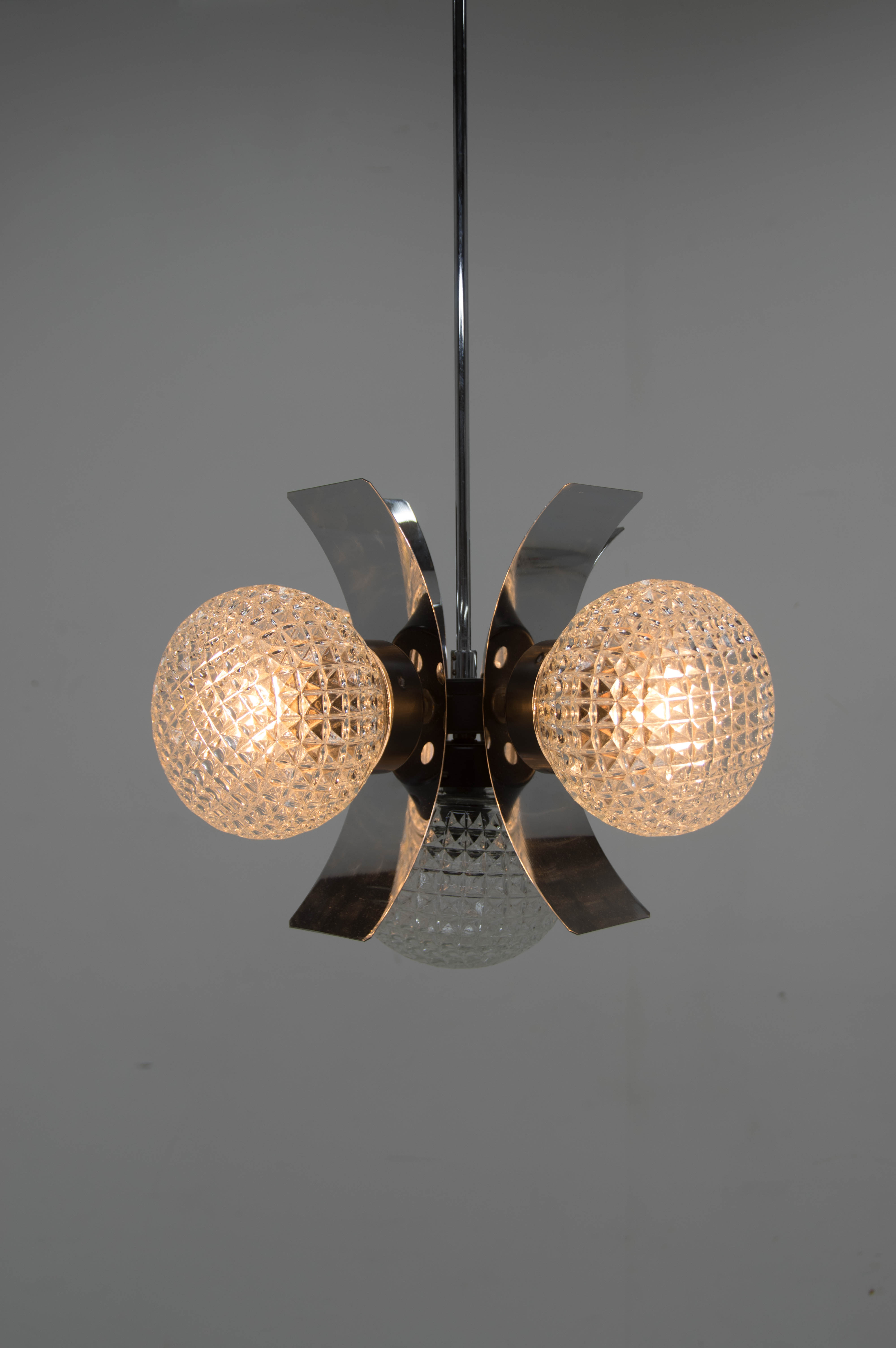 Mid-Century Chrome & Glass Chandelier, Czechoslovakia, 1970s
